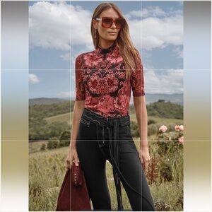 NWT JOHNNY WAS MESH ELBOW SLEEVE MOCK NECK